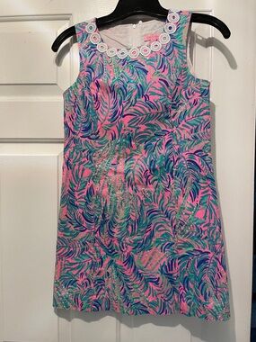 Lilly Pulitzer Girls Tropical Leaf Shift Dress - Pink & Teal